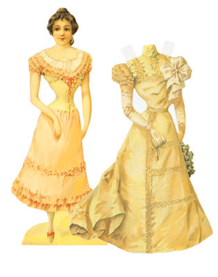 Gorgeous Victorian paper doll with four embossed dresses plus fancy hats