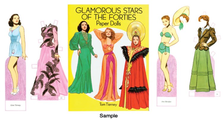 Fashion Items! GENE TIERNEY Movie Star Paper Doll Book--2 Dolls & 50 