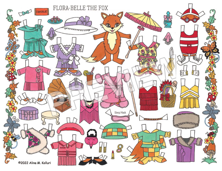 Flora Belle the Fox Paper Doll & Play Scene by Alina Kolluri